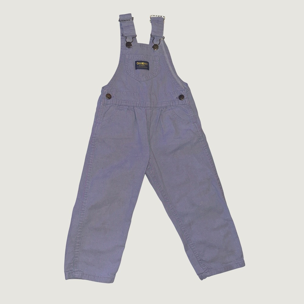 OshKosh B'gosh Overalls Vestbak 4T Purple Green Hickory Stripe USA 1990s Vintage